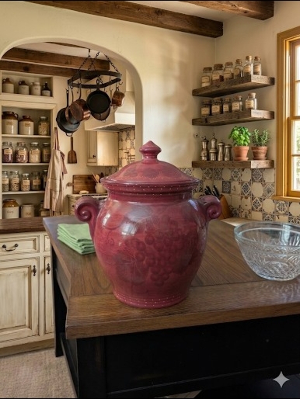 Pier 1 Handpainted Earthenware Grape Canister Cookie Jar Burgundy Maroon
